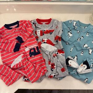 Carter's Kids Pajama Set - Coral Stripes, Gray Trucks, Teal Penguins